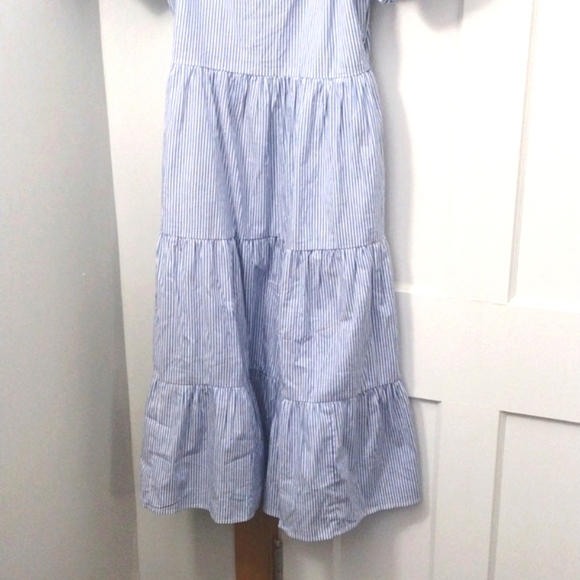 Blue & White Dress-Large- NWT-J Crew Midi Dress Size Large Puff Sleeve - Smocked - Picture 7 of 14